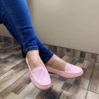 Mocasines de cuero para dama, con diseño, taco normal.