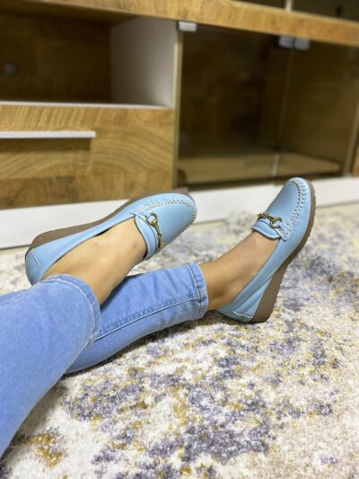 Mocasines de cuero para dama, con hebilla, taco 3.