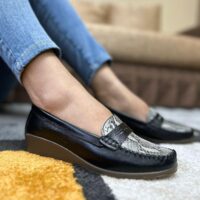 Mocasines de cuero para dama, con diseño estampado, taco 3.