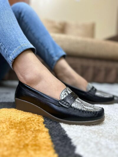 Mocasines de cuero para dama, con diseño estampado, taco 3.